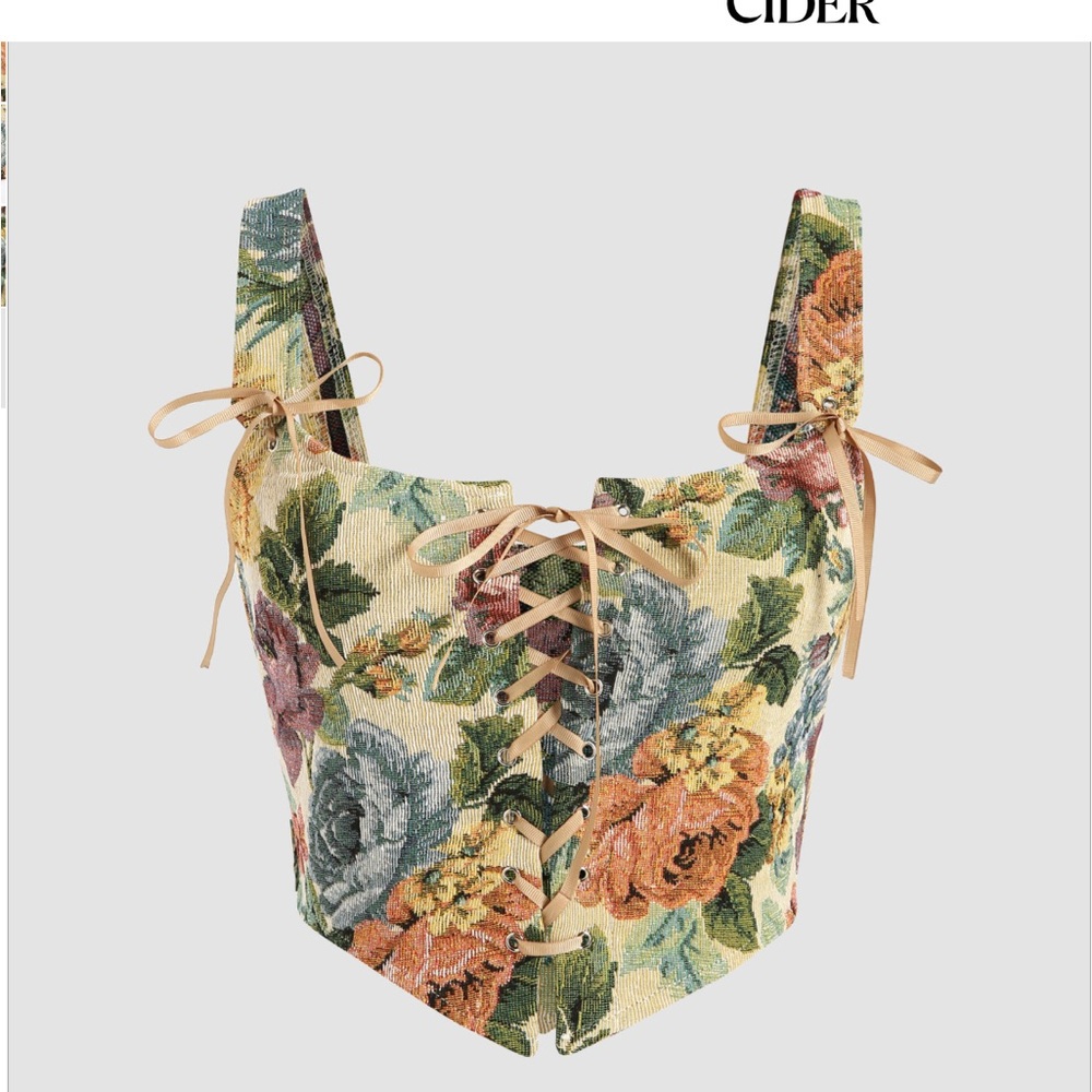 Cider Multicolor Floral Lace-Up Top